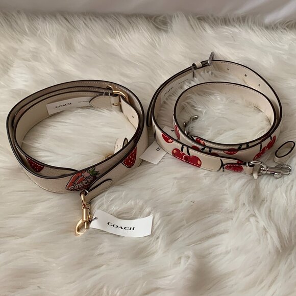 Coach Handbags - COACH Cherry & Strawberry Printed Reversible Bag Strap SET (2 PIECES SET)